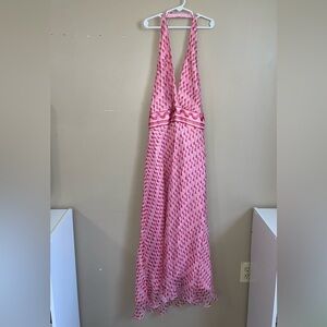 Laundry by Shelli Segal pink Patterned “silk” Halter Maxi Dress size 10